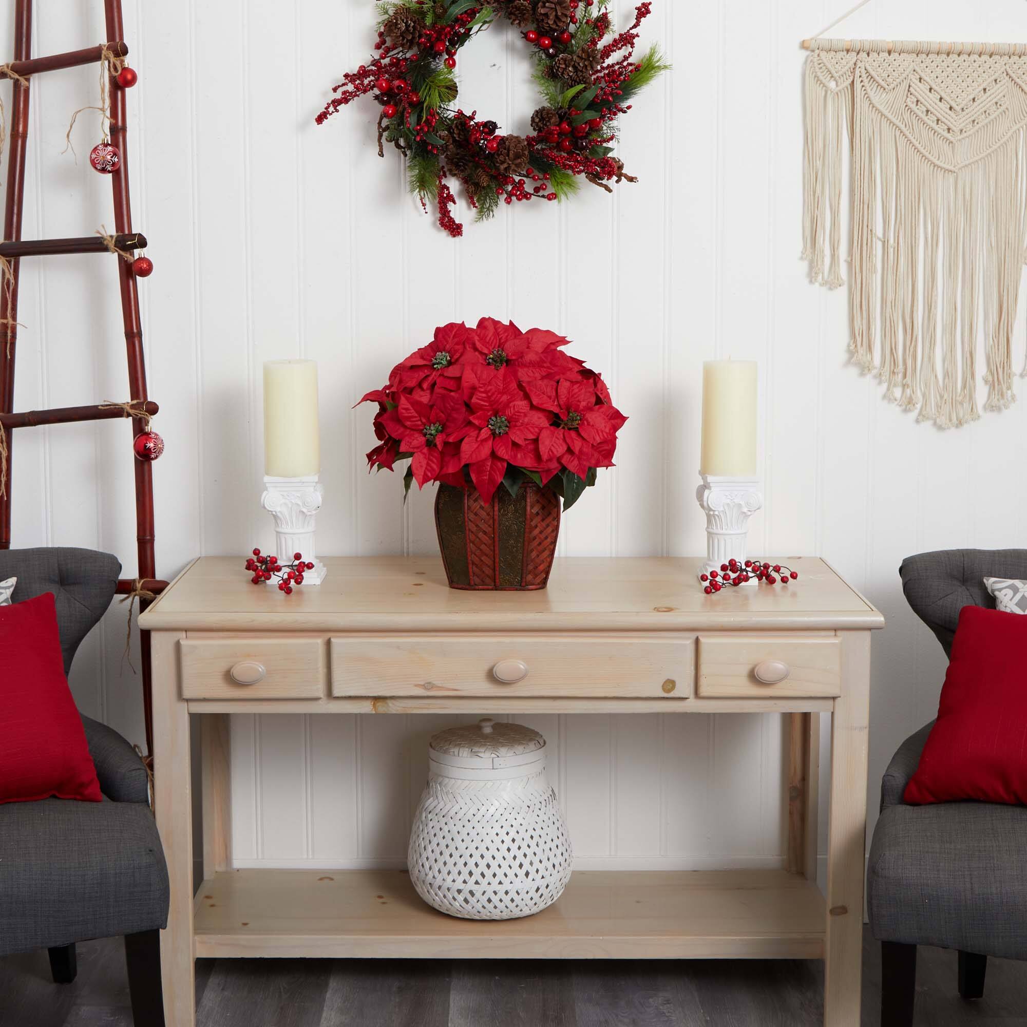 18" Potted Poinsettia with Decorative Vase